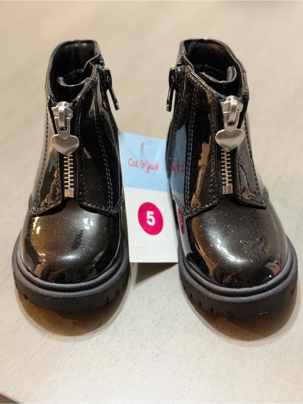 Kids Black Glitter Zip Ankle Boots